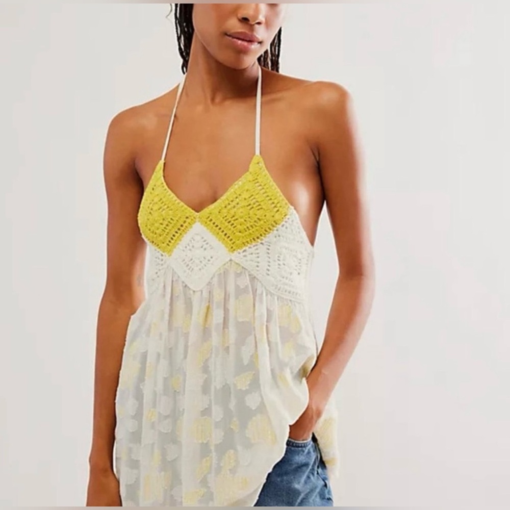 Free People Yellowbell Tunic  and White Crochet Halter Top